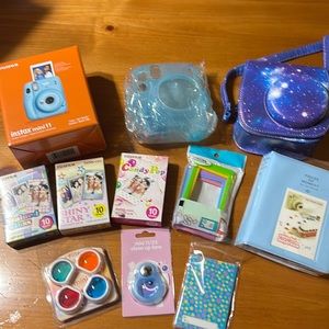 Sky blue Fujifilm Instax mini 11 and accessories